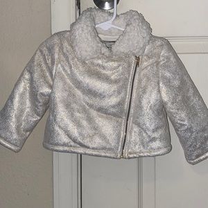 Genuine kids cream colored coat with fur